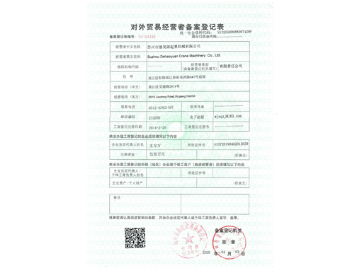 對外貿易經營者備案登記表